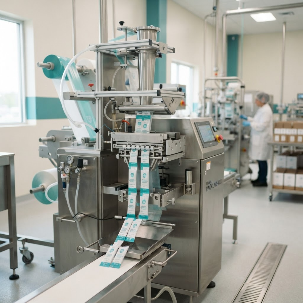 Equipamento industrial moderno de envase de sachês